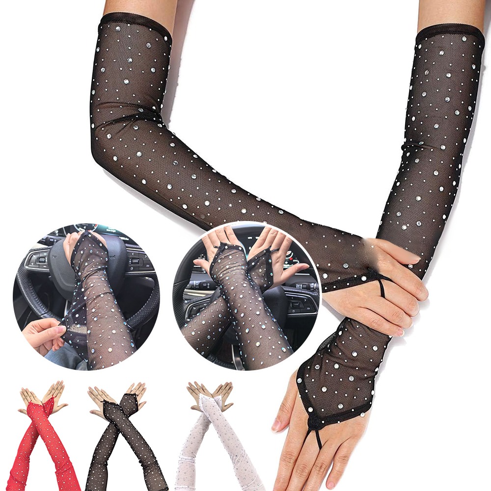 1 Pair Shiny Rhinestone Mesh G - Fingerless Glove Knit recension och pris