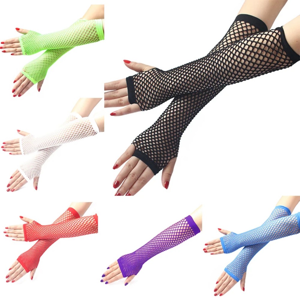 Neon Fishnet Long Fingerless G - Fingerless Glove Knit recension och pris