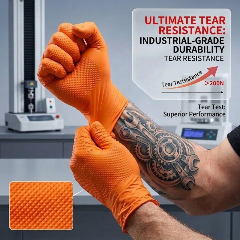 Heavy Duty Orange Nitrile Glov - Nitrile Mechanic Glove recension och pris