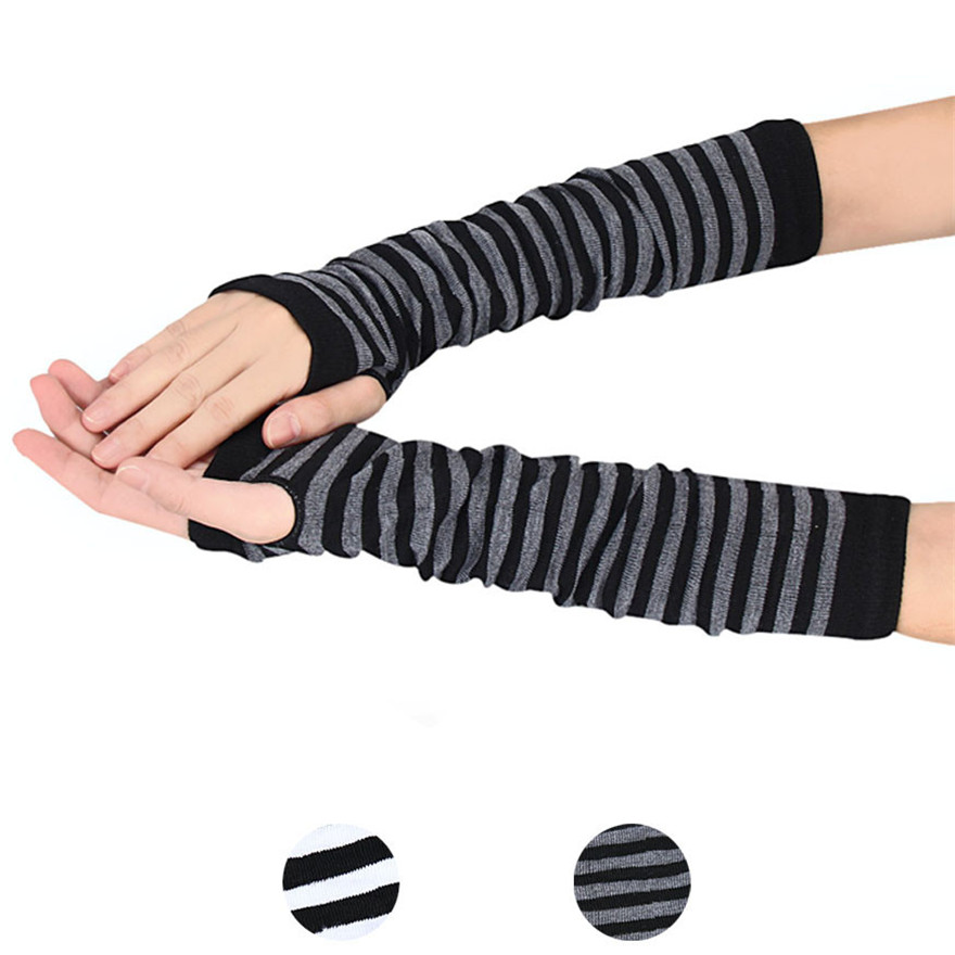 Women Long Sleeve Gothic Strip - Fingerless Glove Knit recension och pris