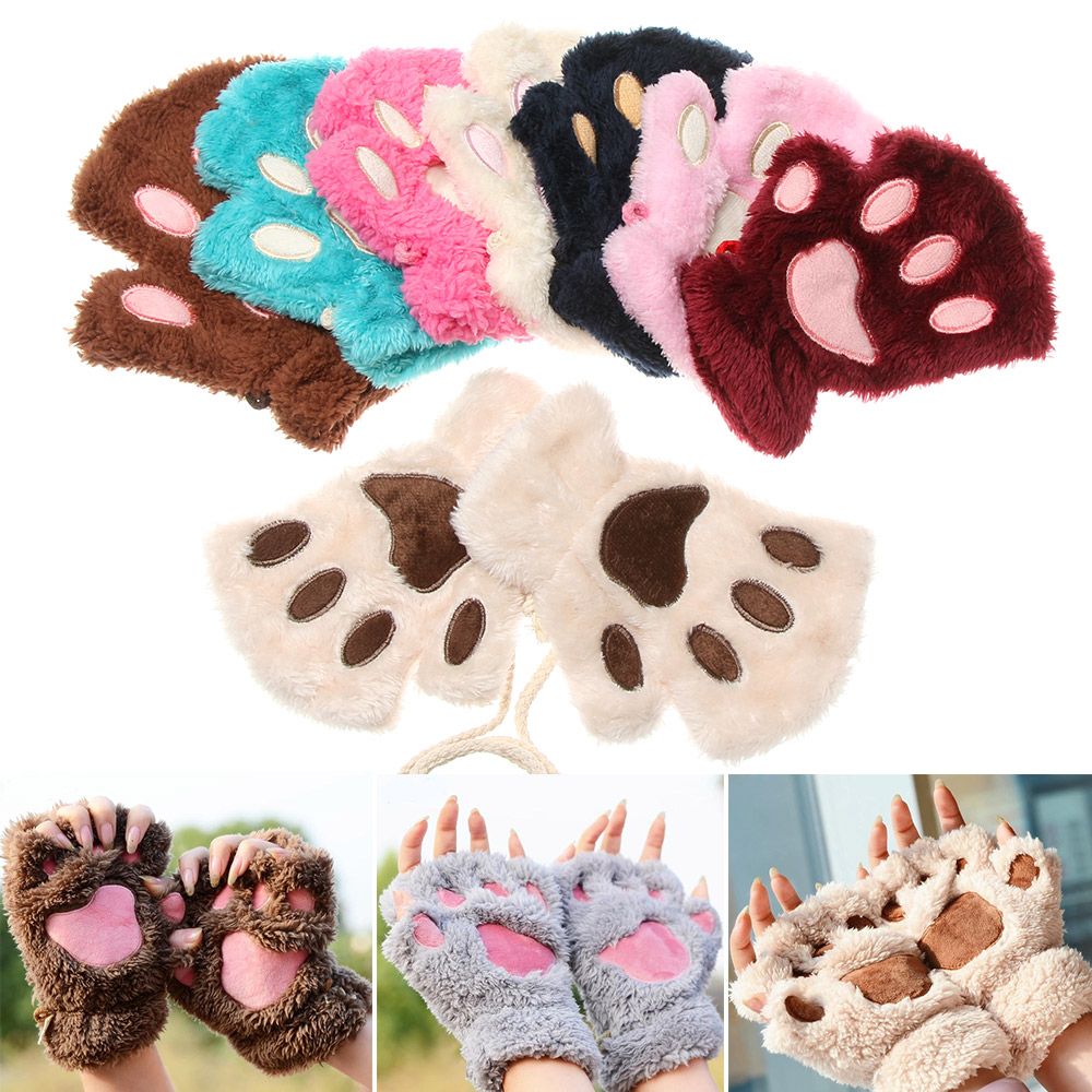 Girl Winter Warm Fluffy Finger - Fingerless Glove Knit recension och pris